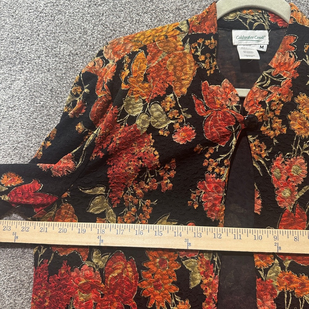 Coldwater Creek Womens M Floral Brocade Open Front Cardigan Jacket Black Orange - Picture 4 of 10